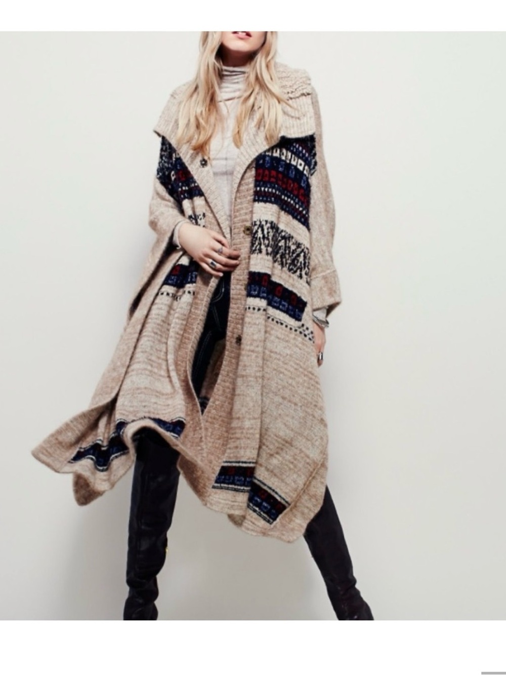 Free People‎ Now And Then Alpaca Blend Cape Poncho Duster Cardigan One Size